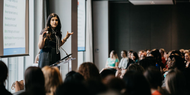 Fotini Iconomopoulos speaking at the Lean in Canada event in June 2018